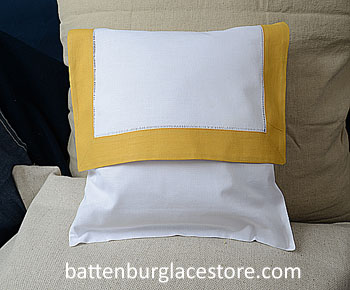 Envelope Pillow. 12 inches. White with HONEY GOLD color trims.